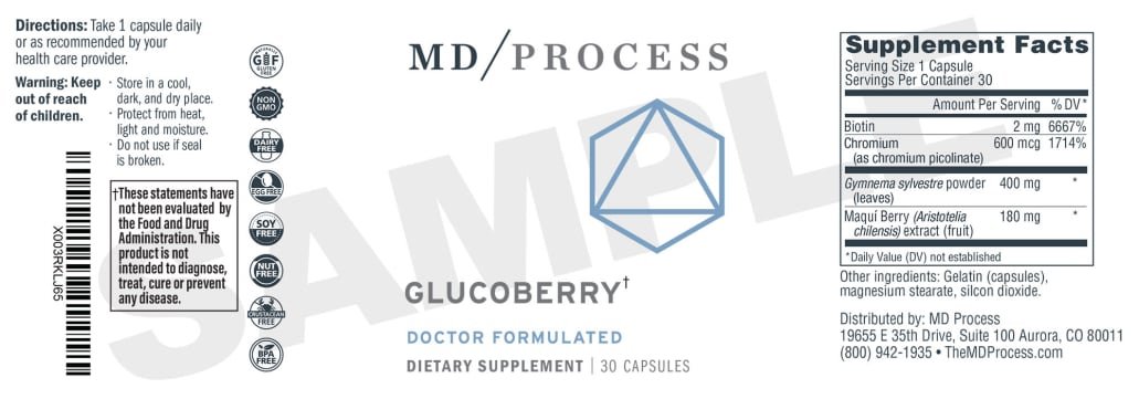 GlucoBerry product certifications including GMP FDA compliant facility